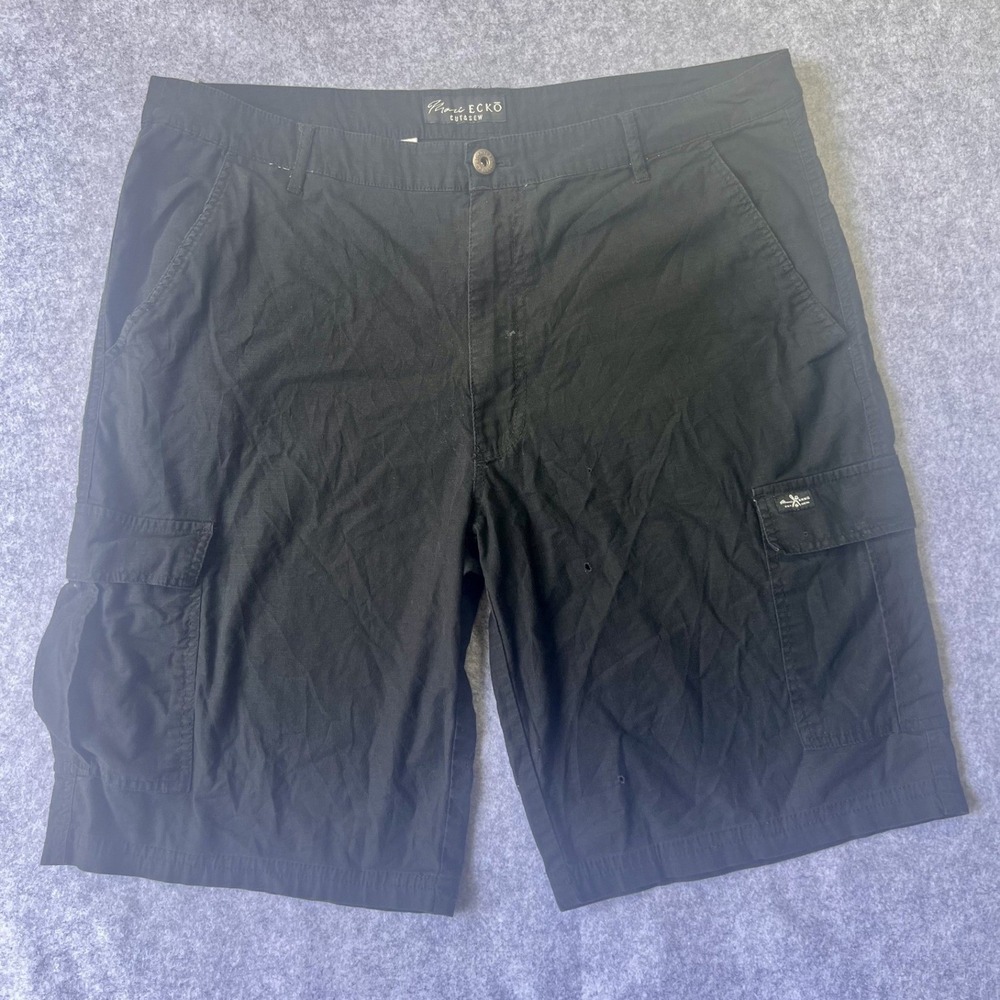 Marc Ecko Cut & Sew Cargo Shorts 38 Black Solid Cotton Spandex Utility